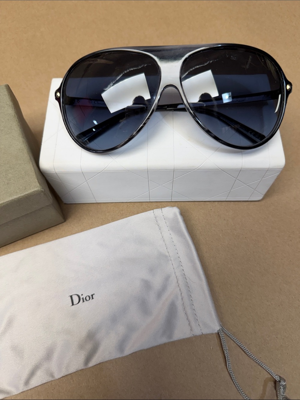 Vintage Dior Black Frames with Blue Gradient Lenses Aviator Sunglasses Tahuata